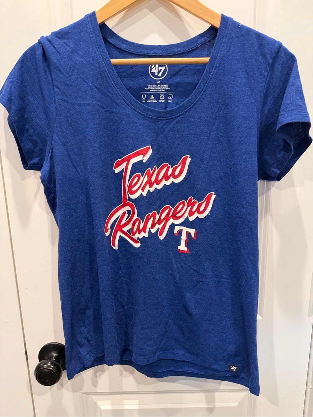 47 Deep Blue Crewneck Tee with White Logo Print